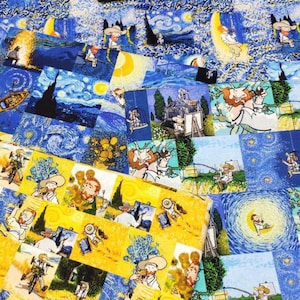 Gwiaździsta Noc Van Gogh Tkanina Cartoon 100% Malarstwo Olejne Bawełna Tkanina Przez Pół Jardu