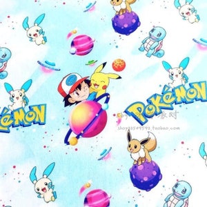 Cute Japanese Fabric, Pikachu Fabric, Korea Anime Fabric, 100% Cotton Fabric, Cartoon Fabric, Monster Fabric ,Sewing by the 1/2 yard