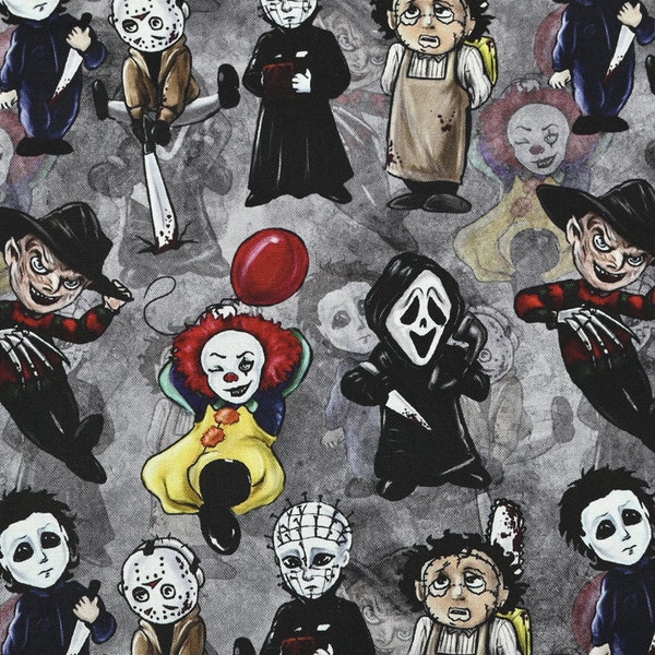 Halloween Fabric, Gothic Fabric, Jason Fabric, Freddy Fabric, Chucky Fabric, Cartoon Fabric, Cotton Fabric by the half yard Movie Fabric