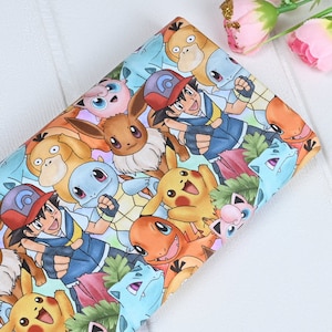 Słodka japońska tkanina, tkanina Pikachu, koreańska tkanina anime, 100% bawełniana tkanina, tkanina z kreskówek, tkanina Monster, szycie na 1/2 jarda