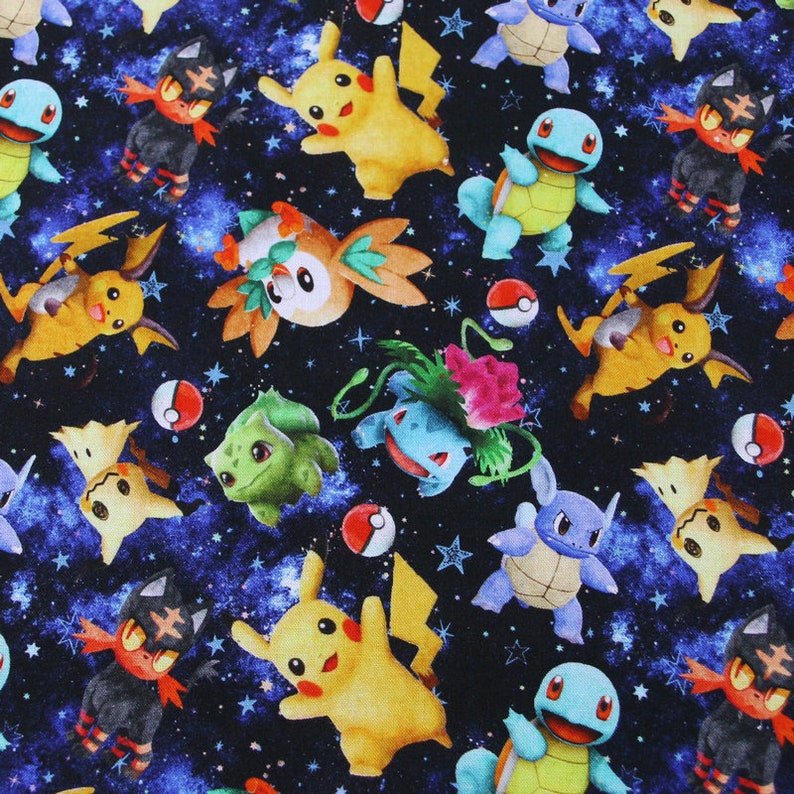 Tissu japonais mignon, tissu Pikachu, tissu anime coréen, tissu 100% coton, tissu de dessin animé, tissu monstre, couture par 1/2 yard image 1