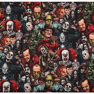 Halloween Stoff, Gothic Stoff, Jason Stoff, Freddy Stoff, Chucky Stoff, Cartoon Stoff, Baumwollstoff Meterware Film Stoff
