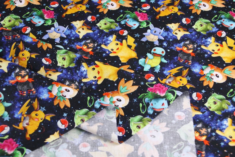 Tissu japonais mignon, tissu Pikachu, tissu anime coréen, tissu 100% coton, tissu de dessin animé, tissu monstre, couture par 1/2 yard image 4