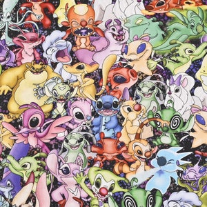 Disney Characters Fabric Stitch Fabric - Lilo & Stitch Fabric - Cartoon Cotton Fabric - Quilting FABRICS - By the Half Yard