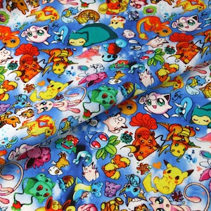 Cute Japanese Fabric, Pikachu Fabric, Korea Anime Fabric, 100% Cotton Fabric, Cartoon Fabric, Monster Fabric ,Sewing by the 1/2 yard