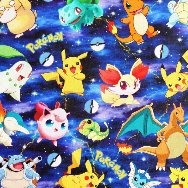 Tissu japonais mignon, tissu Pikachu, tissu anime coréen, tissu 100% coton, tissu de dessin animé, tissu monstre, couture par 1/2 yard