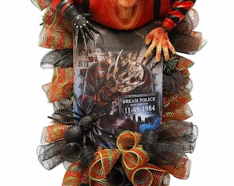 Corona de Halloween de Freddy Krueger: Decoración para fiesta de Pesadilla en Elm Street