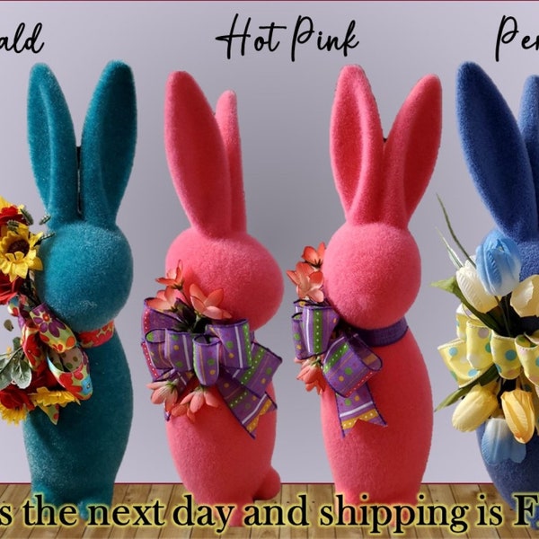 Flocked Bunny, Button Nose Bunny, Flocked Rabbit, Spring and Summer Decor, Easter Bunny with lovely and unique bows, Bunny Decoration
