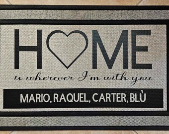 Alfombra personalizada "Mi hogar está donde estoy contigo" - Nombres personalizados