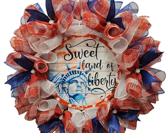 Corona patriótica, decoración del 4 de julio, Día de la Independencia, "Dulce tierra de la libertad"