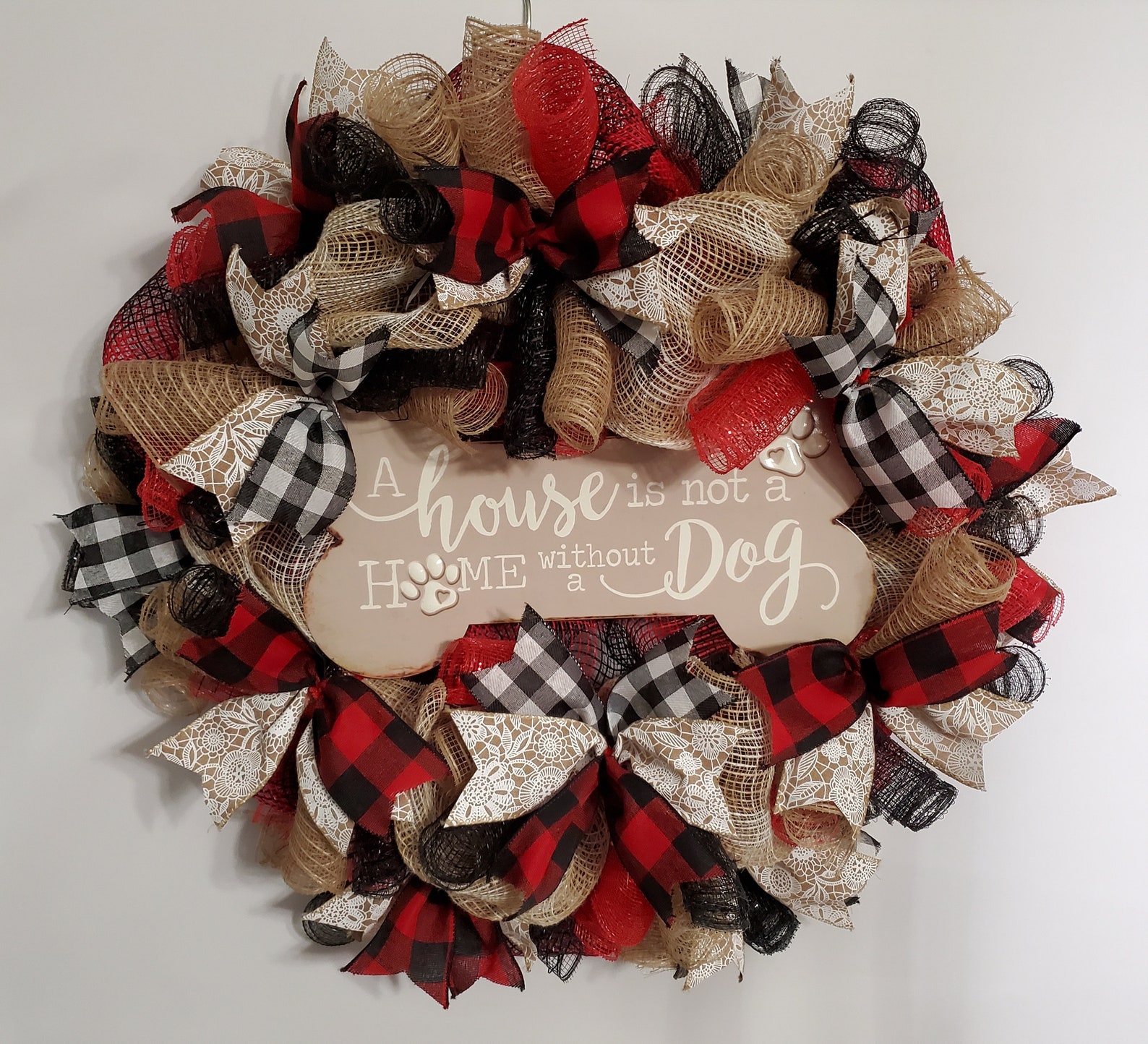 Dog Lover 26x22x6 corona de flores con malla roja negra | Etsy