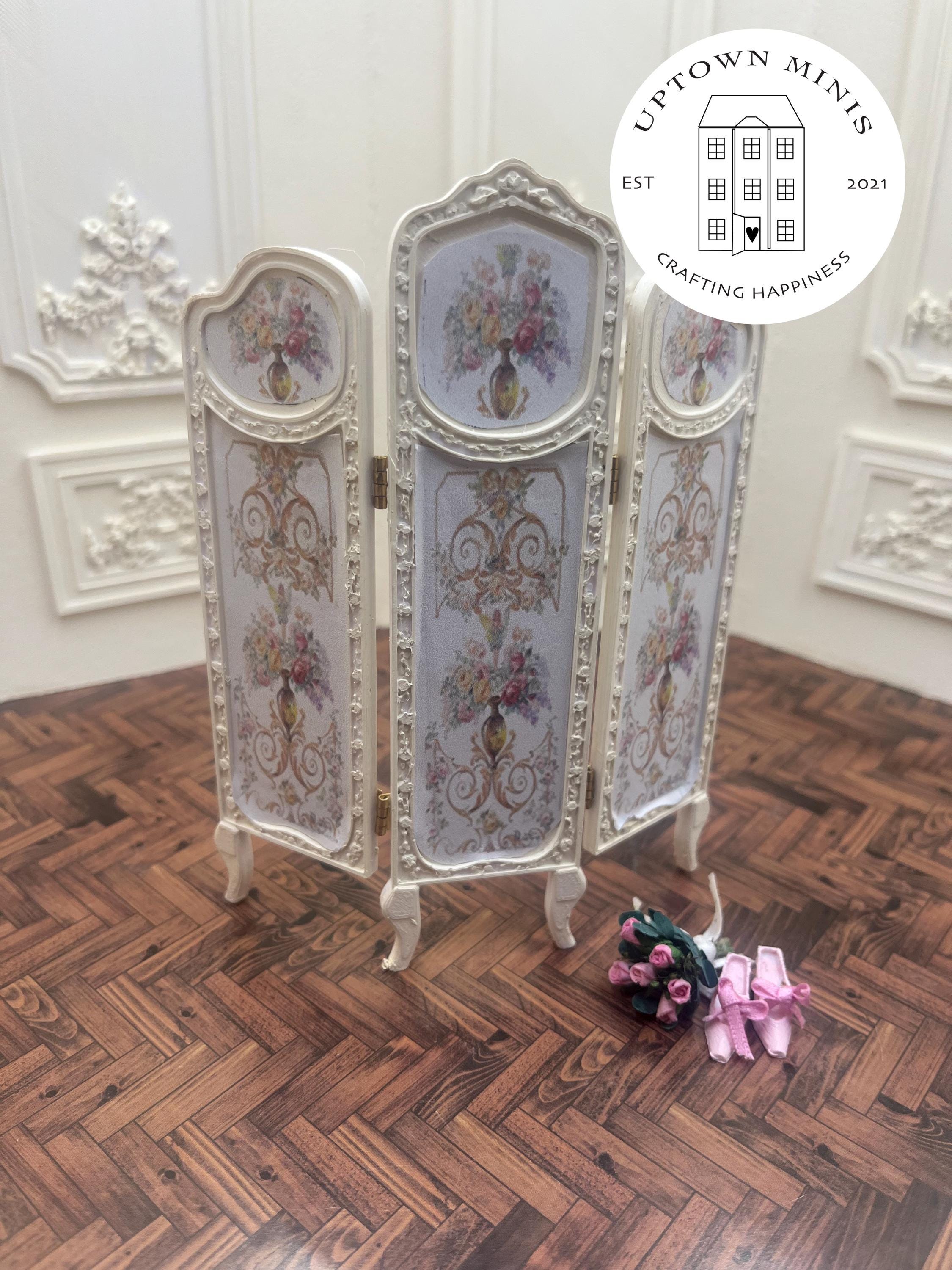 old fashioned dressing screen Antique Screen, Dressing, Hand Painted Courting Scenes, 3 Panels, Gilt,  Lovely!