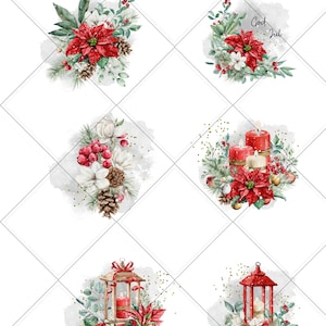 Navidad, acuarela, flor, descargar, rojo, marrón, gris, impresión, tamaño A4, flor, hermosa, bonita, JPG, fabricación de tarjetas, descarga digital,