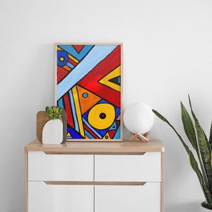 Original Abstract Oil Painting- blues, bright colors
