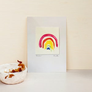 Pintura original em aquarela de um cartão de felicitações de arco-íris