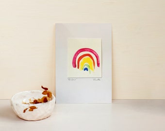 Pintura original de acuarela de una tarjeta de felicitación arco iris