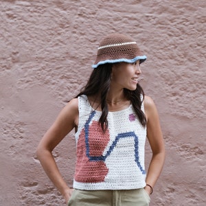 Abstract Crochet Top Kawato Vest spring summer top, Mothers Day, handmade, cozy soft cotton, minimalist, for her, gift image 1