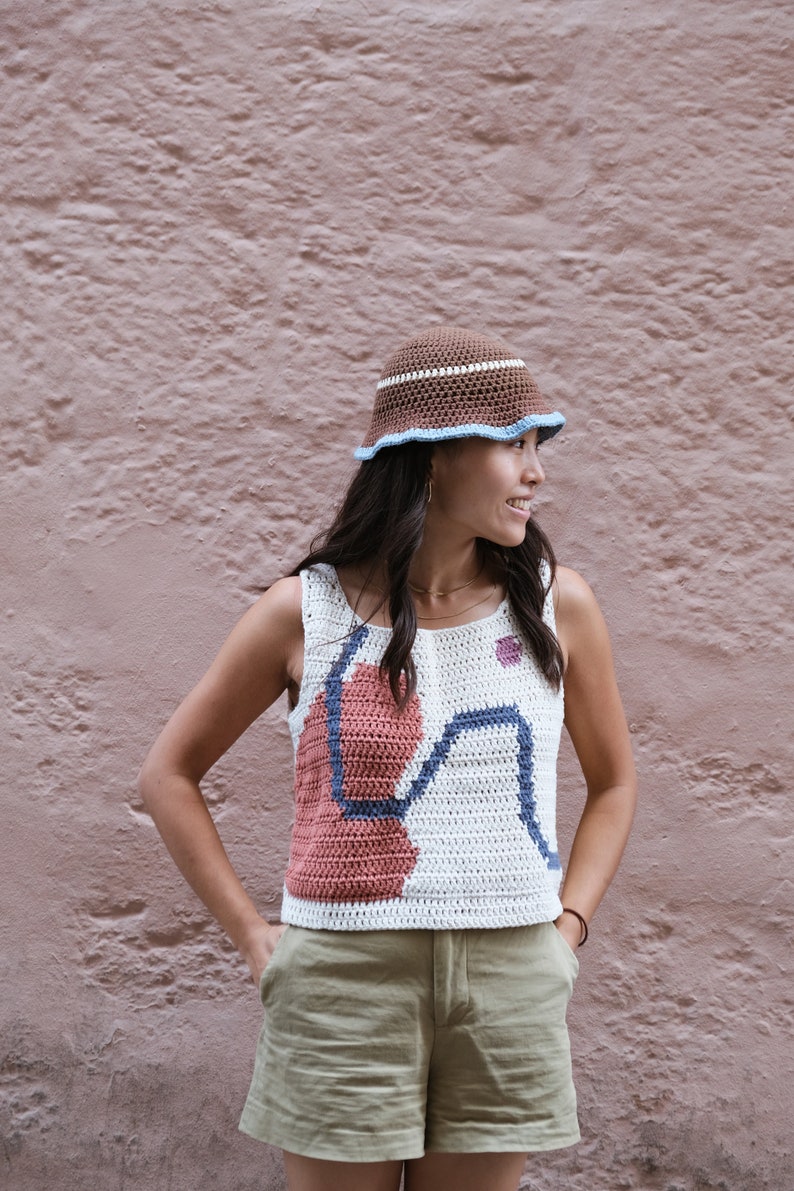 Abstract Crochet Top Kawato Vest spring summer top, Mothers Day, handmade, cozy soft cotton, minimalist, for her, gift image 1