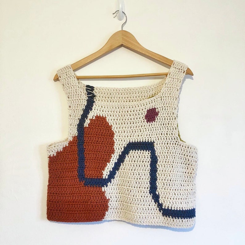 Abstract Crochet Top Kawato Vest spring summer top, Mothers Day, handmade, cozy soft cotton, minimalist, for her, gift image 5