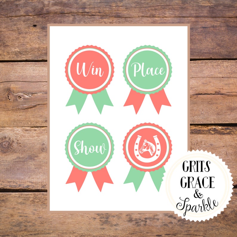 Kentucky Derby Win Place Show Ribbons, Coral & Mint, Derby Decor, Horse