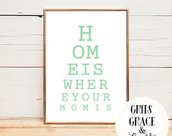 Home Is Where Your Mom Is Eye Chart, Digital Art Print, Instant Download, Mother's Day, Gift Idea, Mom, Mint Green