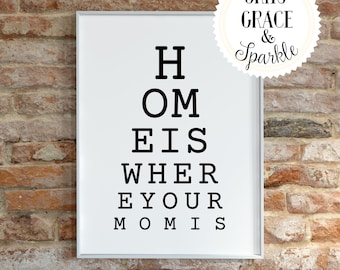 Home Is Where Your Mom Is Eye Chart, Digital Art Print, Instant Download, Mother's Day, Gift Idea, Mom