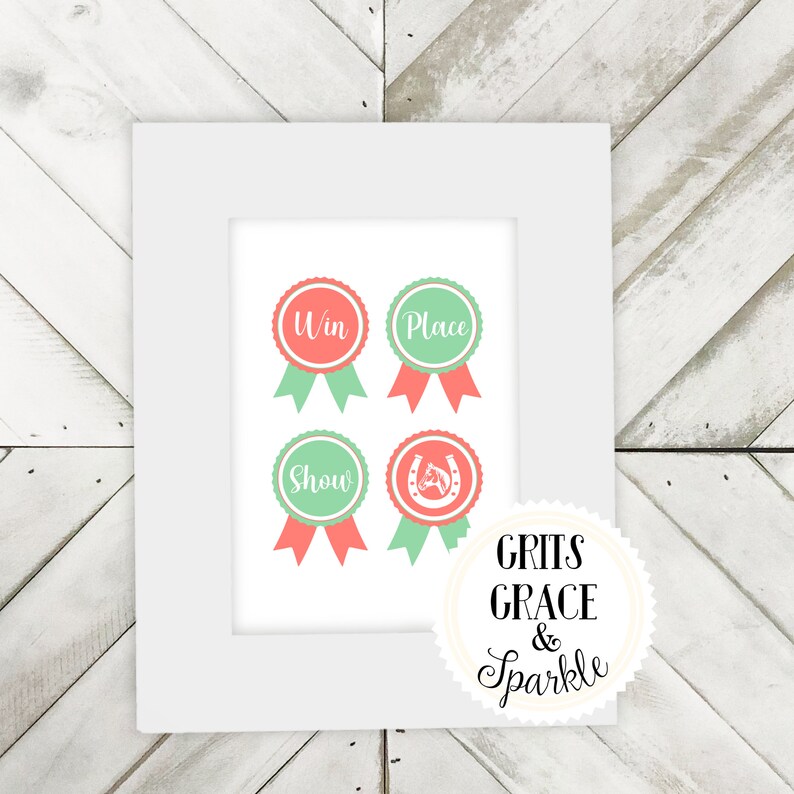 Kentucky Derby Win Place Show Ribbons, Coral & Mint, Derby Decor, Horse