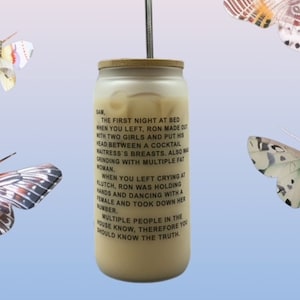 Jersey Shore "The Note" Frosted Glass Tumbler Skinny 16 oz, Tumbler Iced Coffee Cup, Dear Sam Anonymous Letter