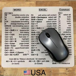 Word (Excel for Pc ) Shortcuts Mouse Pad    / Desk Accessories, Desk accessories, Office Desk Accessories,   (For US shoppers only)