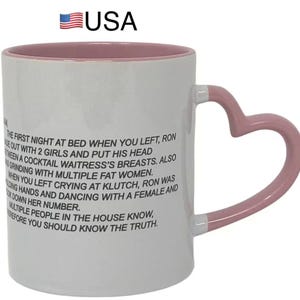 Jersey Shore "The Note" Coffee Mug, Dear Sam Anonymous Letter 11oz Coffee Cup with Heart Shaped Handle(For US shoppers only)