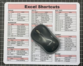 Pink Excel Shortcuts Mouse Pad: Office Desk Accessory