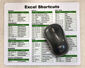 Excel  Shortcuts Mouse Pad    / Desk Accessories, Office Desk Accessories, Gift Coworker, Christmas Gift, ( FREE 1 Excel Sticker ) ( V1 )