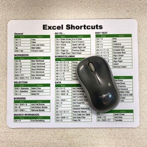 Excel  Shortcuts Mouse Pad    / Desk Accessories, Office Desk Accessories, Gift Coworker, Christmas Gift, ( FREE 1 Excel Sticker ) ( V1 )