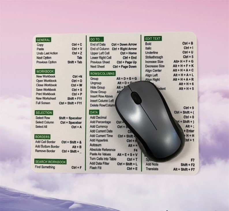 Bulk Excel Shortcuts 10 Mouse Pad / Desk Accessories Desk Etsy