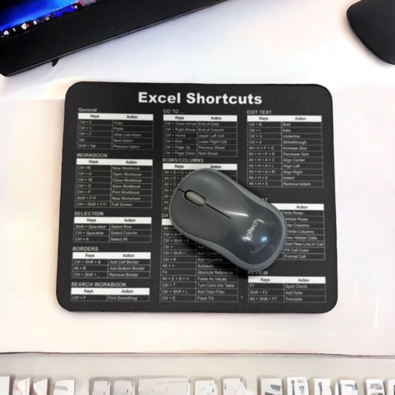 Black Excel Shortcuts Mouse Pad -Desk Accessories, Desk accessories, Office Desk Accessories, Gift Coworker( V1 ) image 4