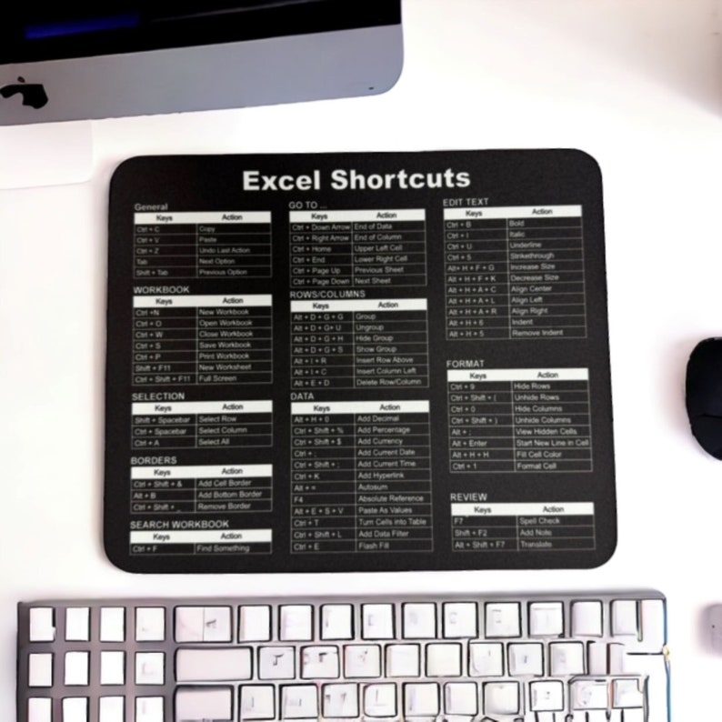Black Excel Shortcuts Mouse Pad -Desk Accessories, Desk accessories, Office Desk Accessories, Gift Coworker( V1 ) image 3