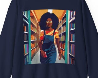 Black Woman Library Sweatshirt African American Educated Literature Pullover Afrocentric Book Lover Jumper Melanin Inspirational Sweater,