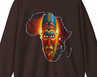 African Mask Sweatshirt African American Apparel Gift African Continent Map Black Culture Clothing Afrocentric Melanin Art Pullover
