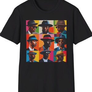 Black American Men in Fedora T-Shirt Brown Skin Male Tee Melanin Afrocentric Black Art Casual Comfort Apparel Gift For Him Black King Shirt