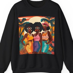 Retro Black Girls Sweatshirt Afro Old School Vibes Shirt Vintage Brown Skin Girl Gift Melanin Women Clothing African American Queens Apparel