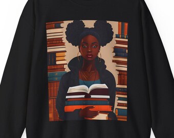African American Queen Apparel Black Girl Scholar Sweatshirt Melanin Woman Book Lover Clothing Afrocentric Reader Shirt Brown Skin Girl Gift