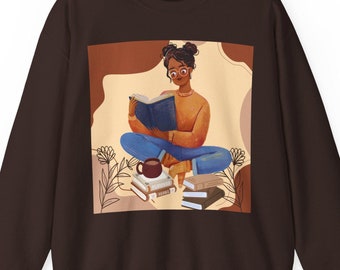 Melanin Girl Reader Sweatshirt Afro Black Queen Sweater Book Lover Sweatshirt African American Apparel Brown Skin Girl Clothing Gift For Her