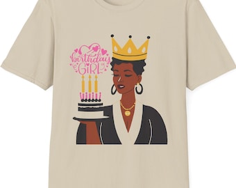 Birthday Girl Tee Black Queen Birthday Party Shirt African American Birthday Apparel Brown Skin Woman Clothing Afrocentric Art T-shirt Gift