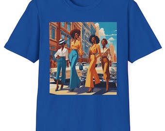 African American Vintage Look T-Shirt Black Women Old School Fashion Shirt Retro Melanin Queen 1970s Glamour  Afro Art Women Clothing Gift