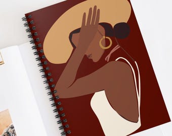 Sophisticated Black Woman Spiral Journal Melanin Writing Notepad Gift Black Girl Planner African American Queen Stationary Afro Art Journal
