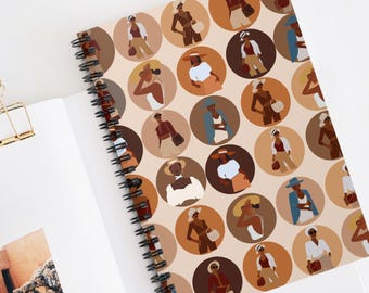 Sophisticated Black Women Spiral Journal Melanin Writing Notepad Gift Black Girl Planner African American Queen Stationary Afro Art Journal