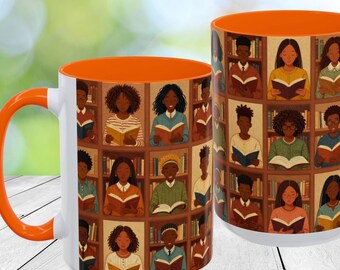 Melanin Bookish Mug - Ethnic Pride Ceramic Cup for Coffee Literature Lovers Gift Afrocentric Gift Black History Month Bookworm Present,
