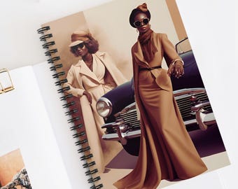 Black Women Spiral Journal African American Ladies Ruled Line Notebook Retro Melanin Queen Diary Old School Women Writing journal Gift