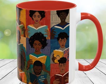 Melanin Bookish Mug - Ethnic Pride Ceramic Cup for Coffee Literature Lovers Gift Afrocentric Gift Black History Month Bookworm Present