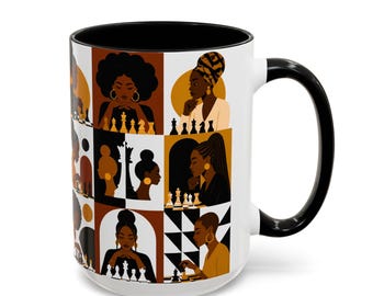 Black Women Chess Pattern Mug | Accent Coffee Mug